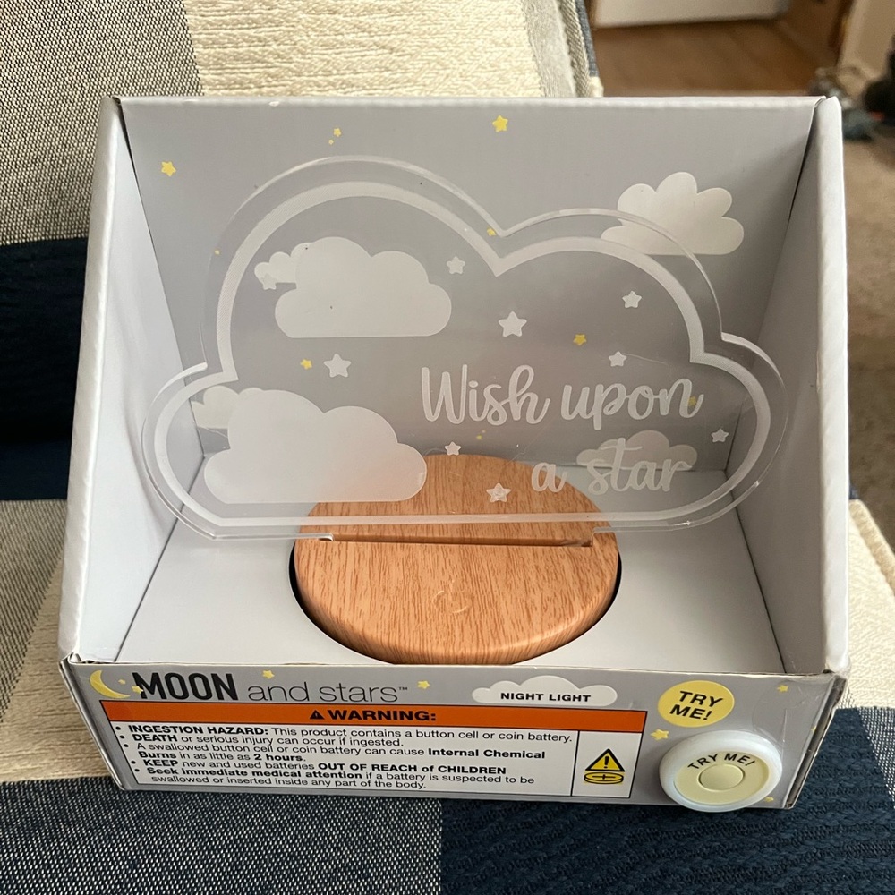 Wish Upon a Star Cloud Night Light with Wooden Base